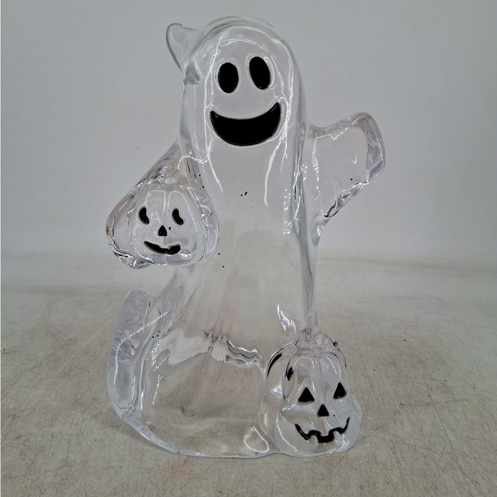 Clear LARGE Halloween Ghost Figurine with Jack-O'-Lantern Holiday Decor Fall